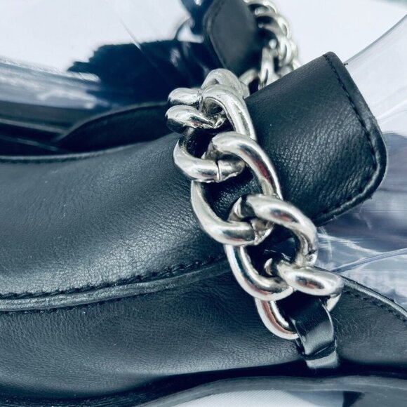 Free People Vida Mules 37 Black Leather Silver Link Chain Slip On Loafer - Picture 7 of 12